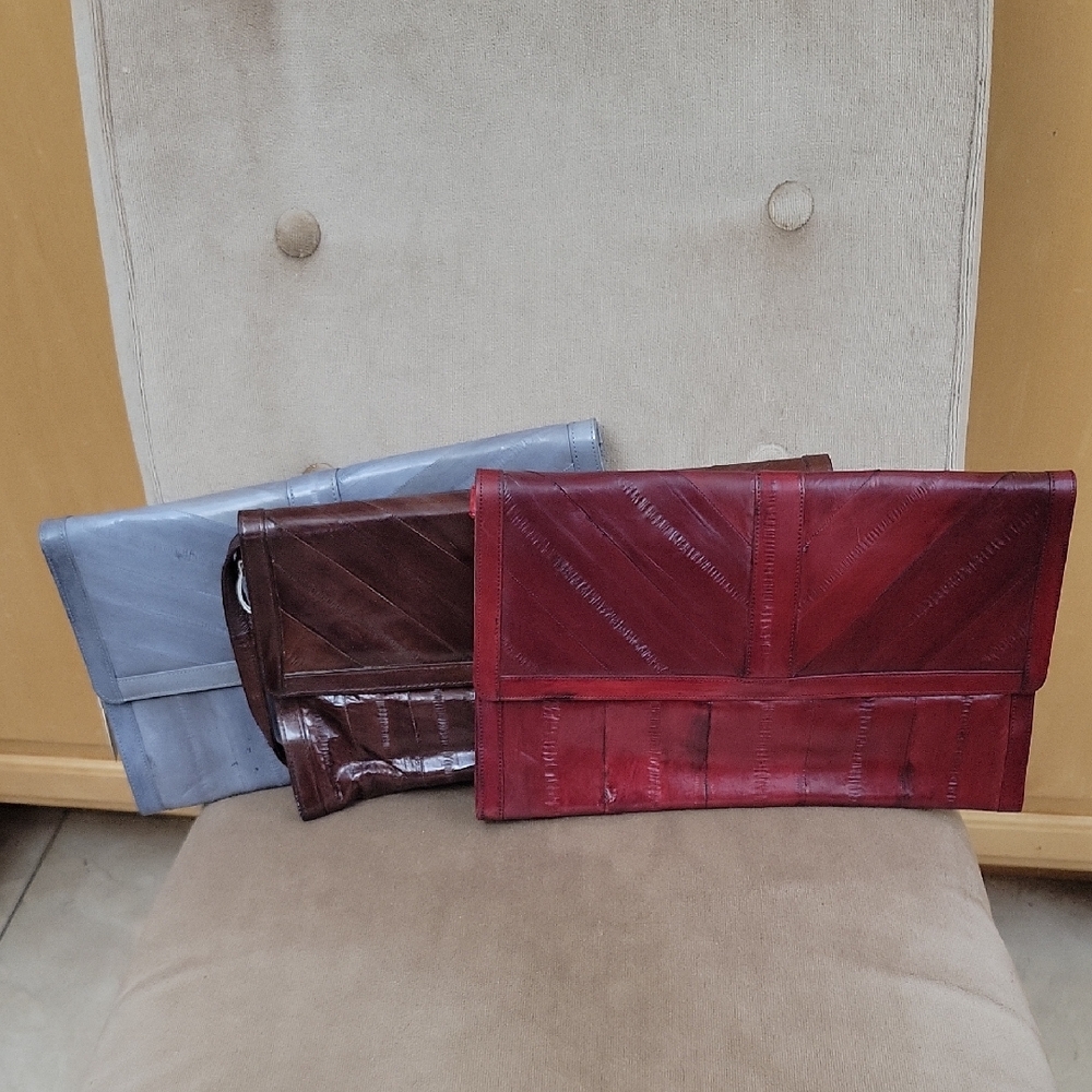 Eelskin Leather Clutch - Red, Brown, or Gray